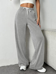 Drawstring Elasticity Split-Joint High Waisted Loose Trousers Pants