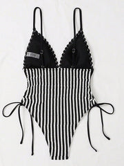 Women's Striped Suspender V-Neck Sexy One-Piece Swimsuit