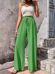 Drawstring Elasticity Solid Color Split-Joint Loose Wide Leg Trousers Pants