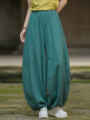 Elasticity Pockets Solid Color Split-Joint Loose Pants Cropped Trousers