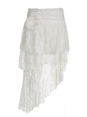 Lace Irregular Mini Skirt In White