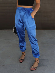 Drawstring Pockets Solid Color Loose Straight Leg Casual Pants Bottoms