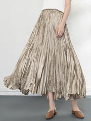 Elasticity Pleated Solid Color A-line High Waisted Skirts Bottoms