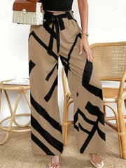 Drawstring Elasticity Printed Striped Loose Wide Leg Trousers Pants