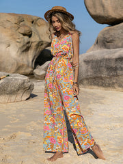Bohemia Loose Sleeveless Floral Printed V-Neck Jumpsuit