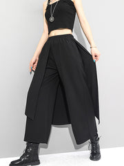 Irregularity Elastic Waist Wide Leg Solid Color Pants