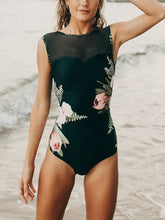 Mesh Perspective Flower Print One Piece Swimwear