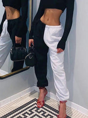 Original Black-White Split-Joint Harem Capri-Pants