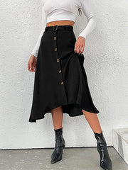 Buckle Buttoned Solid Color A-line High Waisted Skirts Bottoms