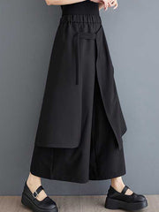 Elasticity Pockets Solid Color High Waisted Loose Trousers Ninth Pants