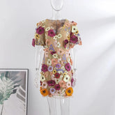 Floral Embroidery Luxury Puff Sleeve Dresses