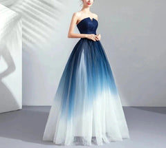 Gradient Strapless Long Evening Prom Formal Dresses