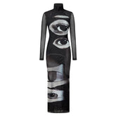 Grunge Aesthetic Eyes Print Maxi Dress