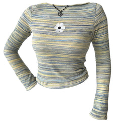 Indie Flower Striped Long Sleeve Top