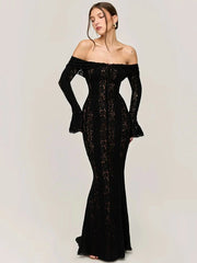 Lace Off-Shoulder Strapless Bodycon Maxi Dress