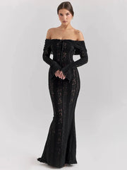 Lace Off-Shoulder Strapless Bodycon Maxi Dress
