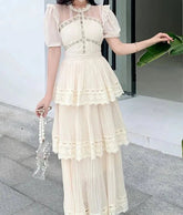 Lace Vintage Ruffle Tiered Long Dresses