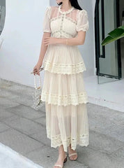 Lace Vintage Ruffle Tiered Long Dresses