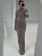 Long Sleeve Pleated Evening Dress