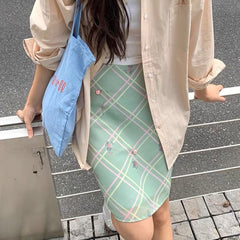 Garden Of Envy Mint Green Plaid Skirt