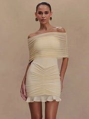 Off-shoulder High Waist Mini Dress