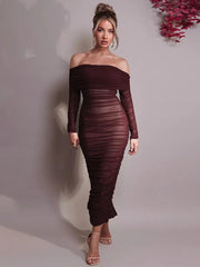Off-Shoulder Ruched Bodycon Maxi Dress