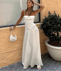 Satin Backless Lace-Up Sling Dress