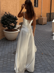 Satin Backless Lace-Up Sling Dress