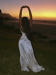 Satin Backless Lace-Up Sling Dress