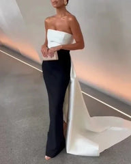 Satin Strapless Event Party Gowns With Train
