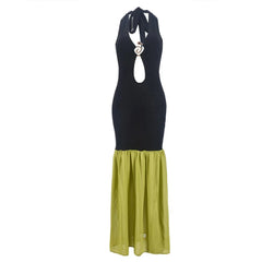 Sexy Halter Backless Patchwork Maxi Dress