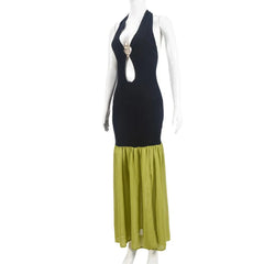 Sexy Halter Backless Patchwork Maxi Dress