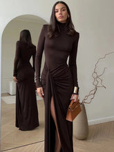 Sexy Turtleneck Thigh-Slit Maxi Bodycon Dress