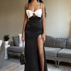 Side Slits Birthday Bow Backless Evening Dress