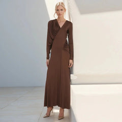 Solid Long Sleeve High Waist Elegant Dress