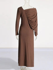 Solid Long Sleeve High Waist Elegant Dress