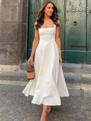 Square Neckline Sleeveless A-line Dress