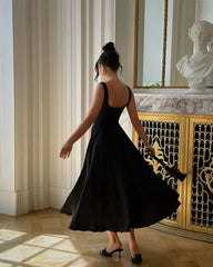 Square Neckline Sleeveless A-line Dress