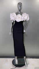 Stereoscopic White Flowers Sexy Dress