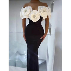 Stereoscopic White Flowers Sexy Dress