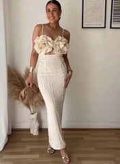 Stylish Flower Top Design Backless Dress