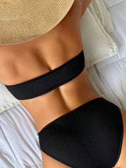 Solid Color Floral Bandeau Bikini Two-Piece Swimsuit