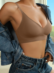 Solid Triangle Seamless Wireless Bra Milktea