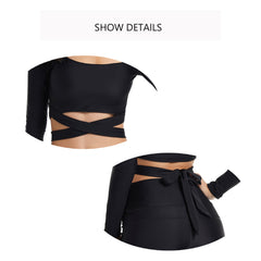 Long Sleeve Swimsuit Criss Cross Crop Top Rash Guard