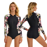 One Piece Swimsuit Long Sleeve Athletic Rash Guard Sun Protection UPF 50+