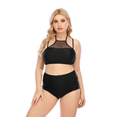 SiySiy Plus Size Two Piece Black Fishnet Swimwear Triangle Bottoms Swimsuit