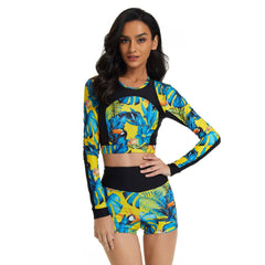 Crop Top Long Sleeve Swimsuit with High Waist Boyshorts