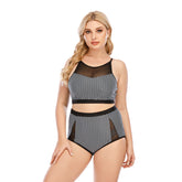 SiySiy Plus Size Two Piece Black Gauze Swimsuit Triangle Bottom Mesh Pattern Swimsuit