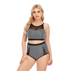 SiySiy Plus Size Two Piece Black Gauze Swimsuit Triangle Bottom Mesh Pattern Swimsuit