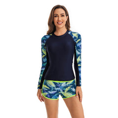 Two Piece Long Sleeve Rash Guard Printed Surfing Swimsuit
